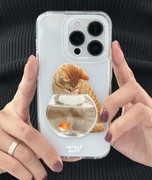 韩国ins小众设计猫和鱼缸透明手机壳支架，苹果iphone果冻壳猫猫捞鱼