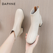 达芙妮高跟马丁靴女春秋，白色短靴2022女鞋，法式方头瘦瘦靴子女