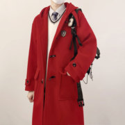 木村叔dk红色呢子，大衣女生新年战袍过年小个子牛角扣短款妮子外套