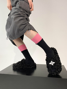 MarcKily袜子女双层拼接中筒袜假两件粉色运动长袜美式复古堆堆袜