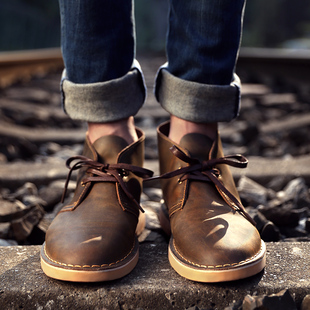马丁靴男冬季复古工装靴，户外低帮美式大头，中帮牛皮鞋沙漠靴短靴子