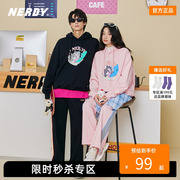 NERDY2023年春季韩国潮牌趣味新时代宅家猫味生活情侣卫衣套装女
