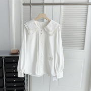 白色娃娃领衬衫，女2024春季木耳边雪纺，长袖上衣ttya241101p