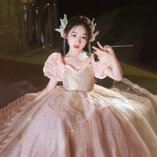女童礼服时尚花童粉色生日公主裙六一儿童小主持人钢琴演出服洋气