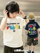 23夏季男儿童装上衣纯棉弹力日系潮洋气彩色印花休闲短袖T恤