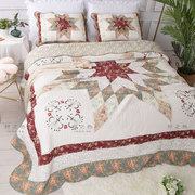 美式乡村加厚绗缝床单纯棉夹棉床盖，手工拼布三件套复古床上用品被