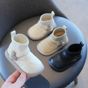 女宝宝公主鞋冬季女童，棉鞋加绒短靴1一2岁婴儿童软底学步鞋子