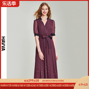 HAVVA2024法式连衣裙女夏设计小众气质v领系带雪纺裙子Q82050