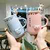 韩式可爱卡通超萌男女学生，陶瓷马克杯家用上学喝水牛奶咖啡杯带盖