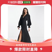 香港直邮潮奢 ASOS 女士设计深V蝙蝠袖长款连衣裙(黑色)