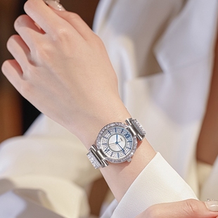 dom腕表时尚，轻奢满钻钢带石英，防水女士手表g-1567d-7mf