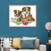 针爱99十字绣两只小狗可爱卡通动物狗狗系列简约现代客厅卧室挂画