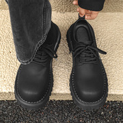 商务日系圆头休闲鞋德比鞋，夏季厚底工装鞋子，黑色低帮复古大头皮鞋