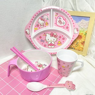 女孩卡通儿童餐具套装，宝宝专用分格，餐盘幼儿园家用辅食碗水杯筷子