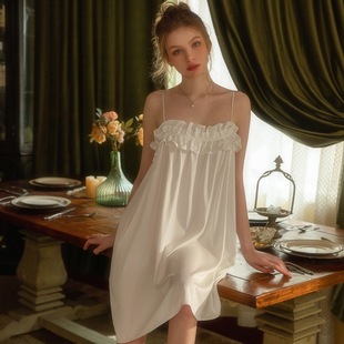 冰丝睡衣女夏季薄款高级感白色纯欲风性感吊带睡裙家居服2024