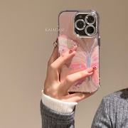 kaia春款粉色油画蝴蝶适用苹果15promax手机壳iphone14羽纱12水钻镜头，膜11女14pro创意13promax手机套软