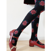 超美玫瑰连裤袜子复古华丽黑色，酒红色新年开运旺桃花婚礼打底丝袜