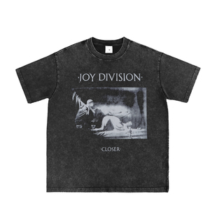 JOY DIVISION直喷水洗做旧乐队复古灰美式街头朋克摇滚长短袖T恤