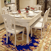 欧式折叠伸缩餐桌椅组合小户型，大理石圆桌p家用圆形实木饭桌