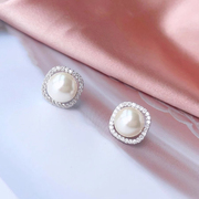 韩国镶钻珍珠耳钉女纯银小众设计感高级百搭耳饰2023年潮耳环
