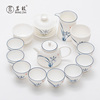 茗枝羊脂玉白瓷功夫，茶具套装轻奢家用青花瓷，茶壶盖碗茶杯中式