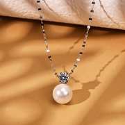链子925银 超闪锆石珠珠项链时尚强光气质锁骨链复古气质纯银吊坠