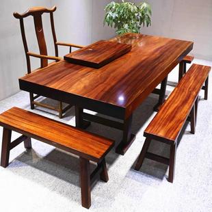 奥坎大板茶桌实木原木，茶台简约中式办公桌椅组合巴花整板2米
