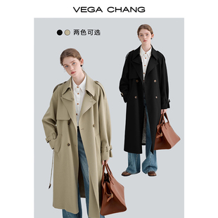 vegachang风衣外套，女2024春秋小个子，中长款高级感英伦风大衣