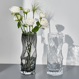 ins风几何立体高级感网红菱形花瓶玻璃透明插花客厅餐桌艺术摆件