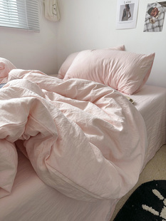 韩式文艺博主ins纯色仙女粉色水洗棉四件套床单1.8床笠被套三件套