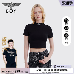 boylondon秋季女士修身短款领口，字母刺绣小高领t恤w01001