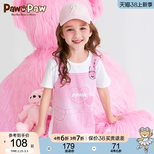 pawinpaw卡通小熊童装夏季女童，儿童短袖连衣裙潮酷印花
