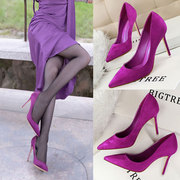 高跟鞋女2022年春秋季绒面性感细跟法式紫色名媛气质尖头单鞋