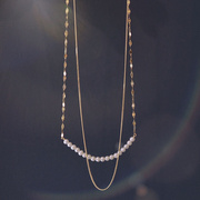 韩国饰品14K金个性天然珍珠ins风精致双层锁骨链项链KXL1526