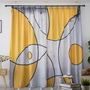 北欧个性定制成品窗帘现代简约风格抽象派灰黄线条图案客厅书房