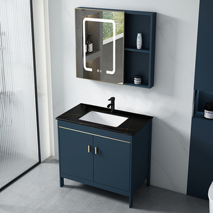 洗脸池洗手台盆柜组合落地太空铝现代简约卫生间洗漱台岩板浴室柜
