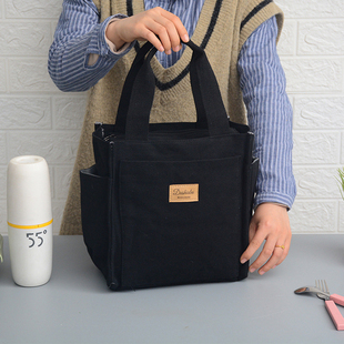 日式简约帆布饭盒袋便当包妈咪(包妈咪)包学生(包学生)资料袋手提包多功能手拎布包