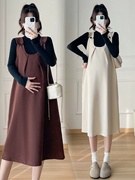 时尚大码2023秋冬季韩版加厚孕妇装，背带裙连衣裙毛衣两件套