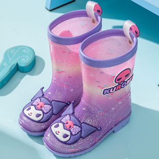 酷洛米雨鞋女童卡通图库鲁米水晶雨靴幼儿园可爱孩，骷髅米防滑水鞋