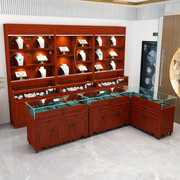 复古实木珠宝展示柜古玩玉器仿古玻璃陈列柜首饰蜜蜡饰品柜中岛柜