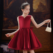 儿童礼服公主裙女童，生日高端红色，小女孩花童主持人钢琴演出服夏季