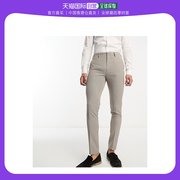 香港直邮潮奢asos男士，设计紧身细格纹石头色西装裤