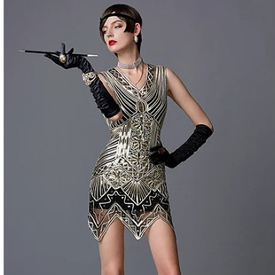 1920盖茨比手工编织礼服复古亮片连衣裙宴会晚会主持成人派对服裙