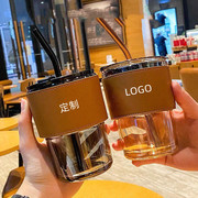 网红竹节玻璃杯酒店公司5元开业免费定制logo送客户