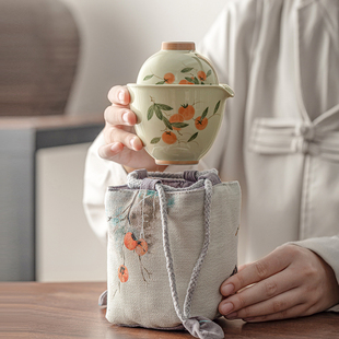 柿柿如意便携包式旅行装茶具，快客杯茶杯一壶二杯茶壶套装户外泡茶