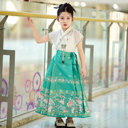 女童明制马面裙汉服夏季儿童中国风唐装古筝演出服女孩显瘦半身裙