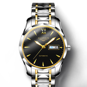 品牌女士手表钨钢男表夜光机械手，瑞士日历商务真皮精钢国产腕表