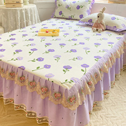 蕾丝全棉床裙单件花边韩式公主风纯棉床单，1.8m床上床罩枕套三件套