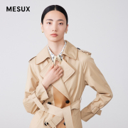 MESUX米岫拼皮双排中长风衣外套女短款大衣MKSUG102