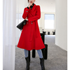 红色羊绒大衣女2023年冬季韩版修身中长款小个子结婚呢子大衣